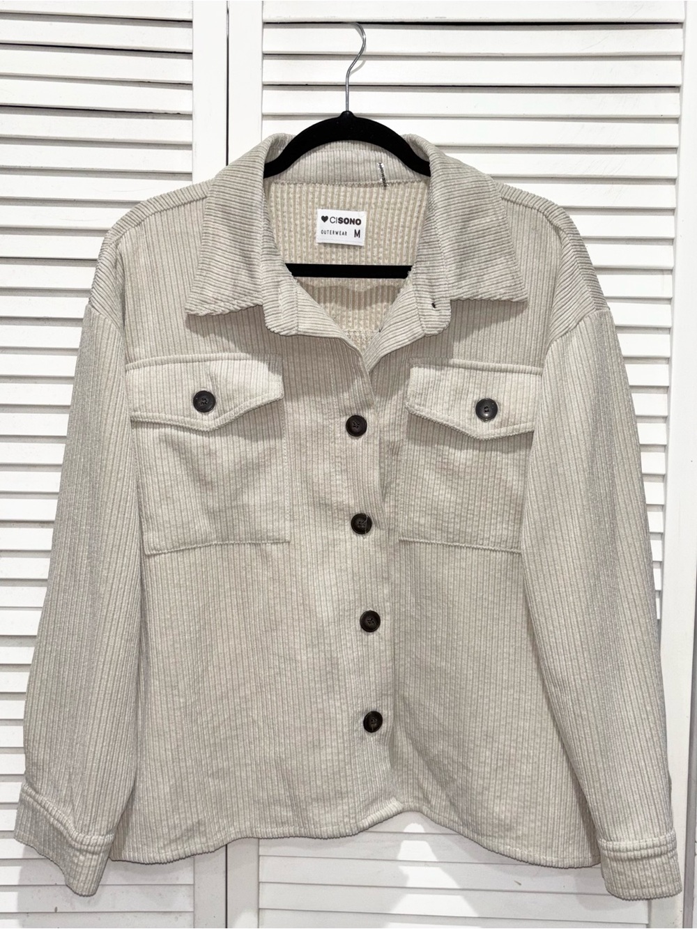 Cisono Cream Ribbed Corduroy Button-Front Shacket